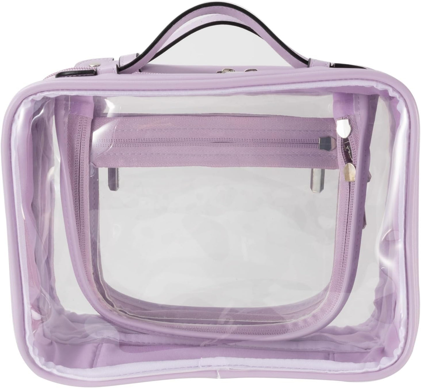 SANHECUN traveling toiletry bag large clear cosmetics case makeup bag Dimensions | LxWxH:10” x 4.5” x 7.5” (Purple, Medium)