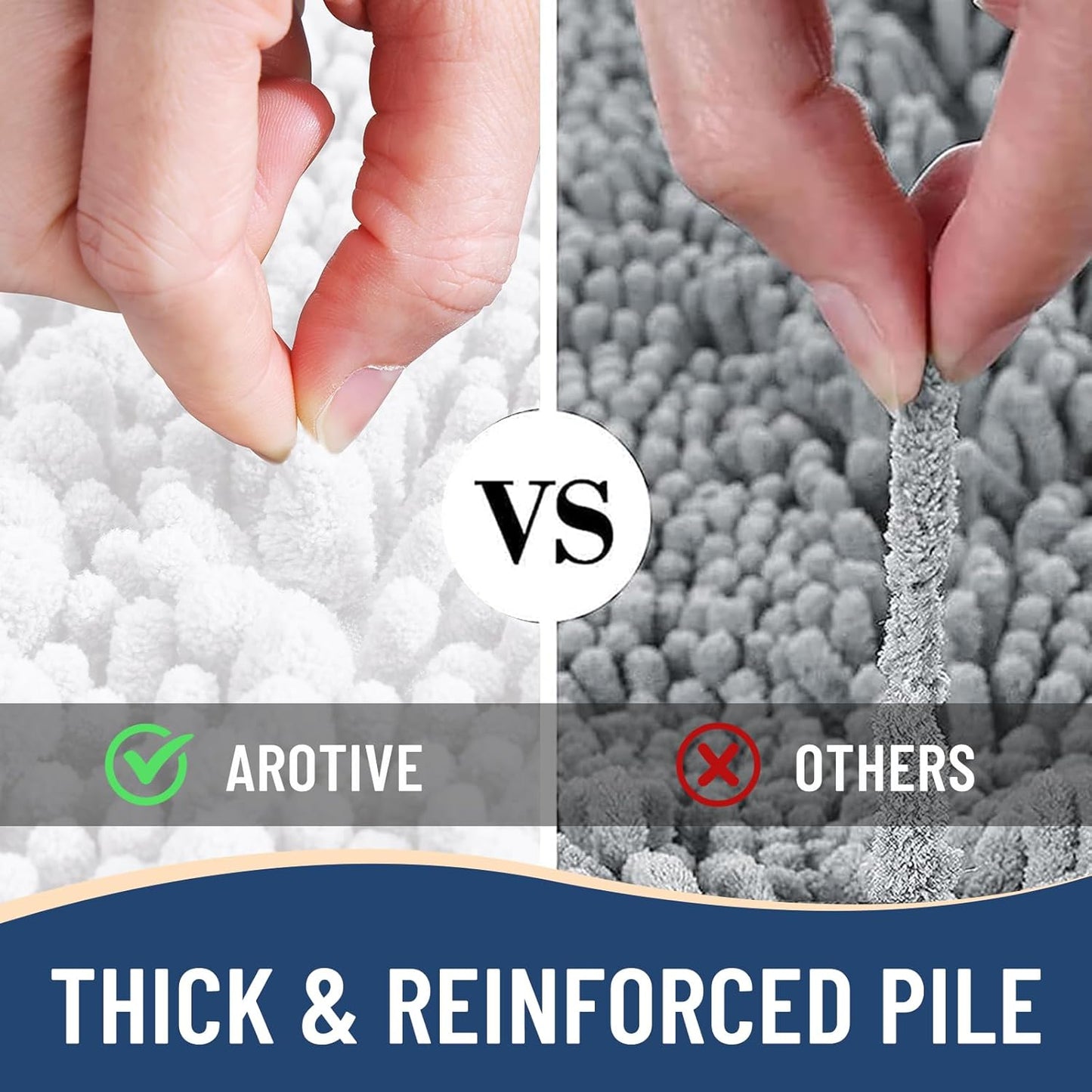 Arotive Luxury Chenille Bathroom Rug Mat, Extra Soft Thick Absorbent Shaggy Bath Rugs, Non-Slip Machine Wash Dry, Plush Bath Mats for Bathroom, Shower and Tub, 47x24, White