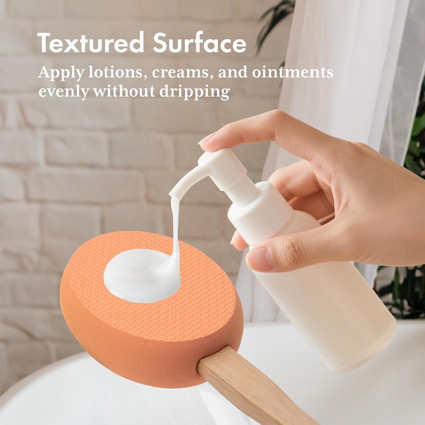 AmazerBath Lotion Applicator for Back, Feet, 4 Replaceable Pads with Long Handle, Back Sunscreen Applicator for Kids, Elderly, Women, Apply Cream Medicine Skin Cream Moisturizer Tanner, Orange