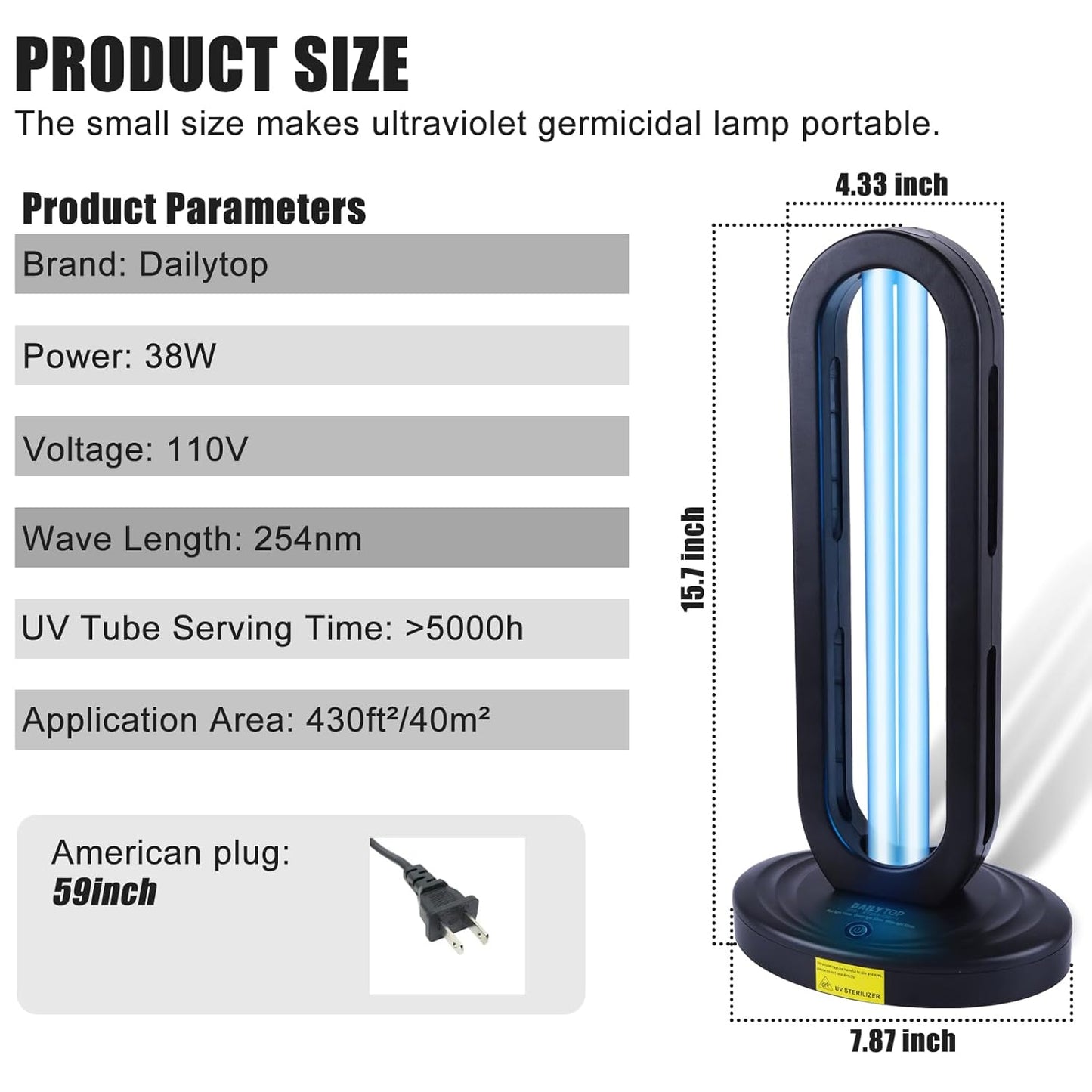 Home Disinfection Device, UV Light Sanitizer for Dust Mites,UVC Light for Room,Ultraviolet Light with 3- Speed Timing and Remote Control,38W UV Lamp for Home
