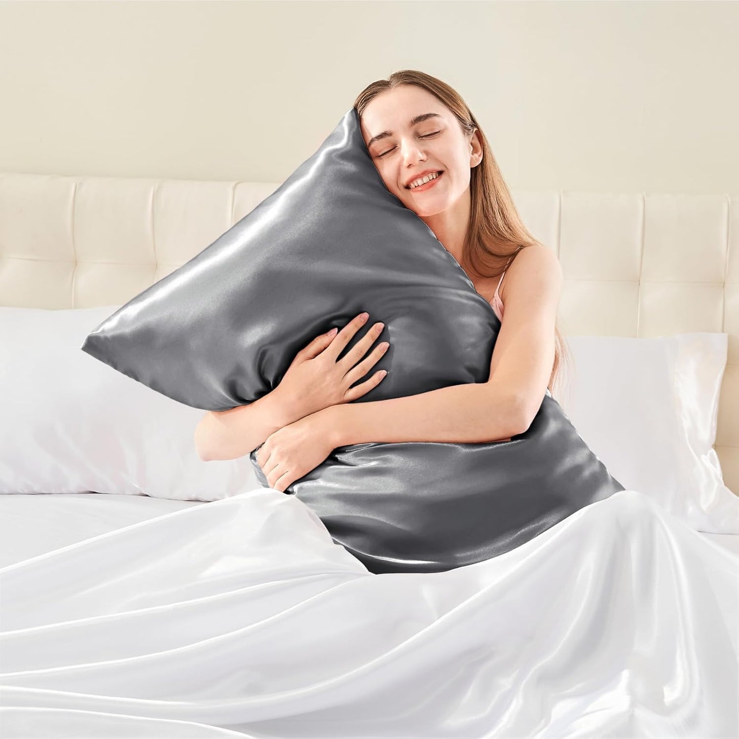 BEDELITE Satin Body Pillow Cover, Super Soft and Cooling Body Pillow Pillowcase for Hair and Skin, Breathable Silky Full Long Pillowcase Cover(20"x54", Dark Grey)