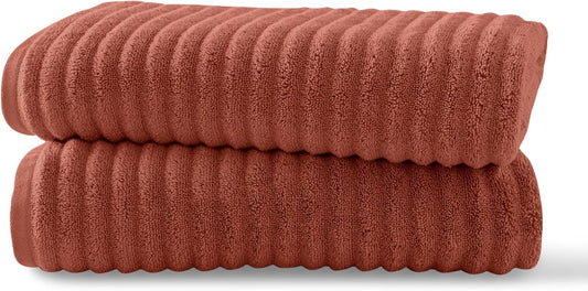 Blue Loom Ribbed Bath Sheet & Towel, 100% Cotton 600 GSM, Soft Absorbent Durable Quick Drying Bath Sheet & Bath Towel Set for Bathroom - Mason Set of 2 Terracotta Red (65" x 45" & 58" x 30")