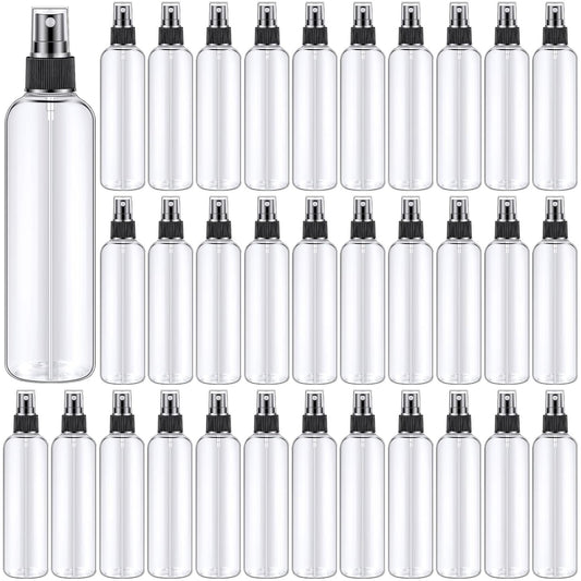 Eccliy 32 Pcs 8 oz Spray Bottles Fine Mist Cleaning Bottles Clear Empty Plastic Travel Sprayer Refillable Sprayer with Cap for Cleaning Solutions Oils Travel Perfumes(Black,Clear)