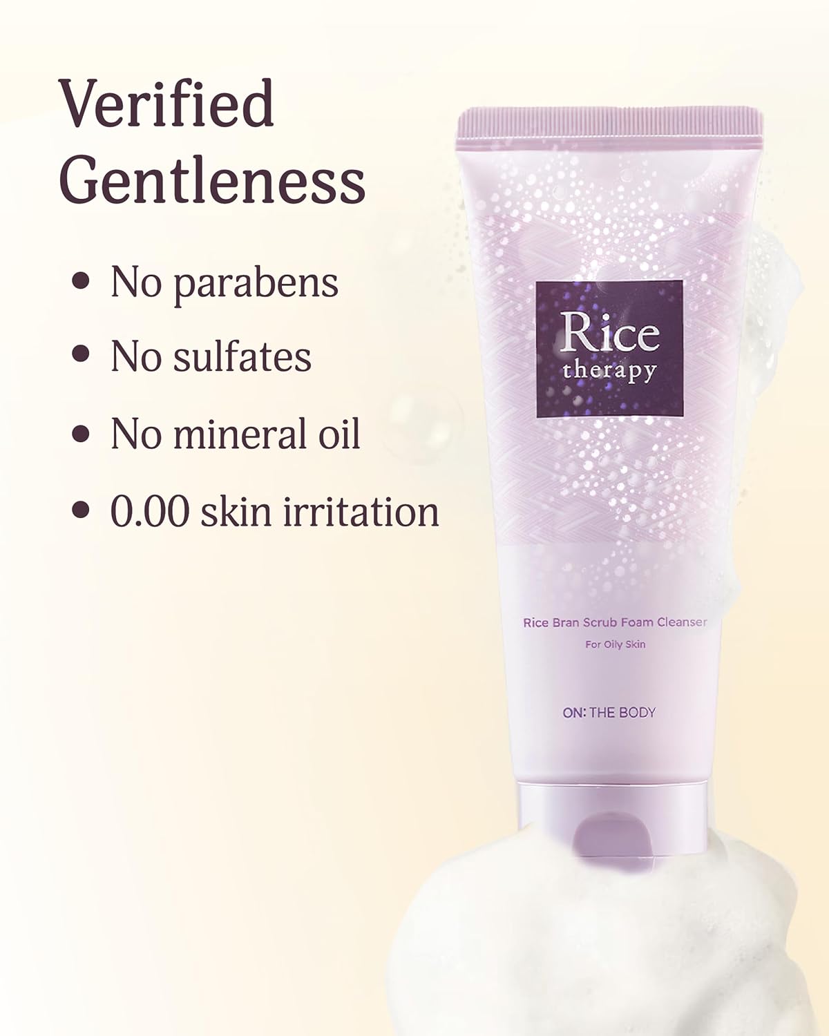Rice Bran Foam Cleanser (Pack of 1, 5.1fl oz) - Facial Deep Cleansing Foam for Oily Skin. Smooth Skin with Gentle Scrub Formula for Men & Women, Korean Skin Care