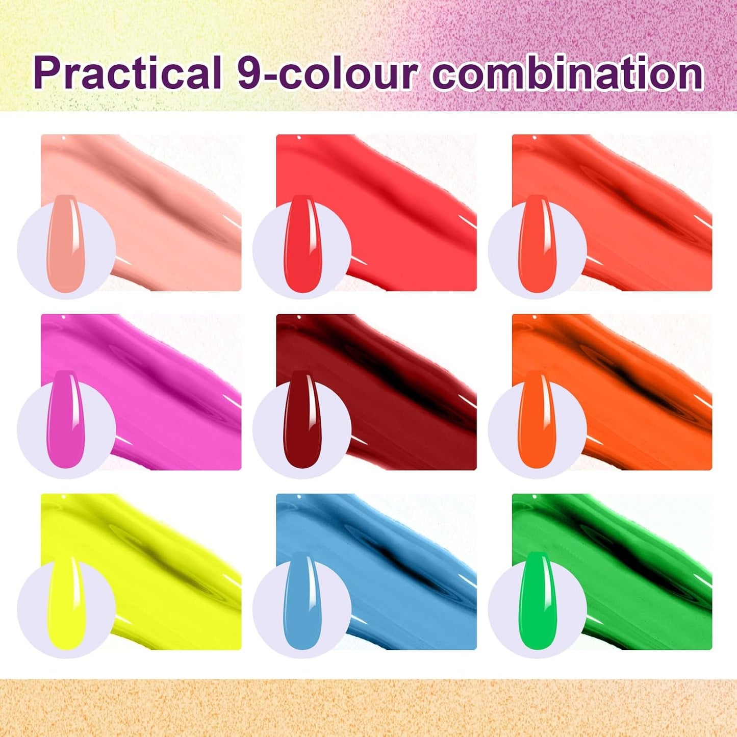 Gradient Painting Gel, 9 Colors Ombre Gel Nail Polish Sponging for Pigment Pat Nails Aura Nails French Manicure Long-lasting Home Salon DIY Nail Art Fluorescent
