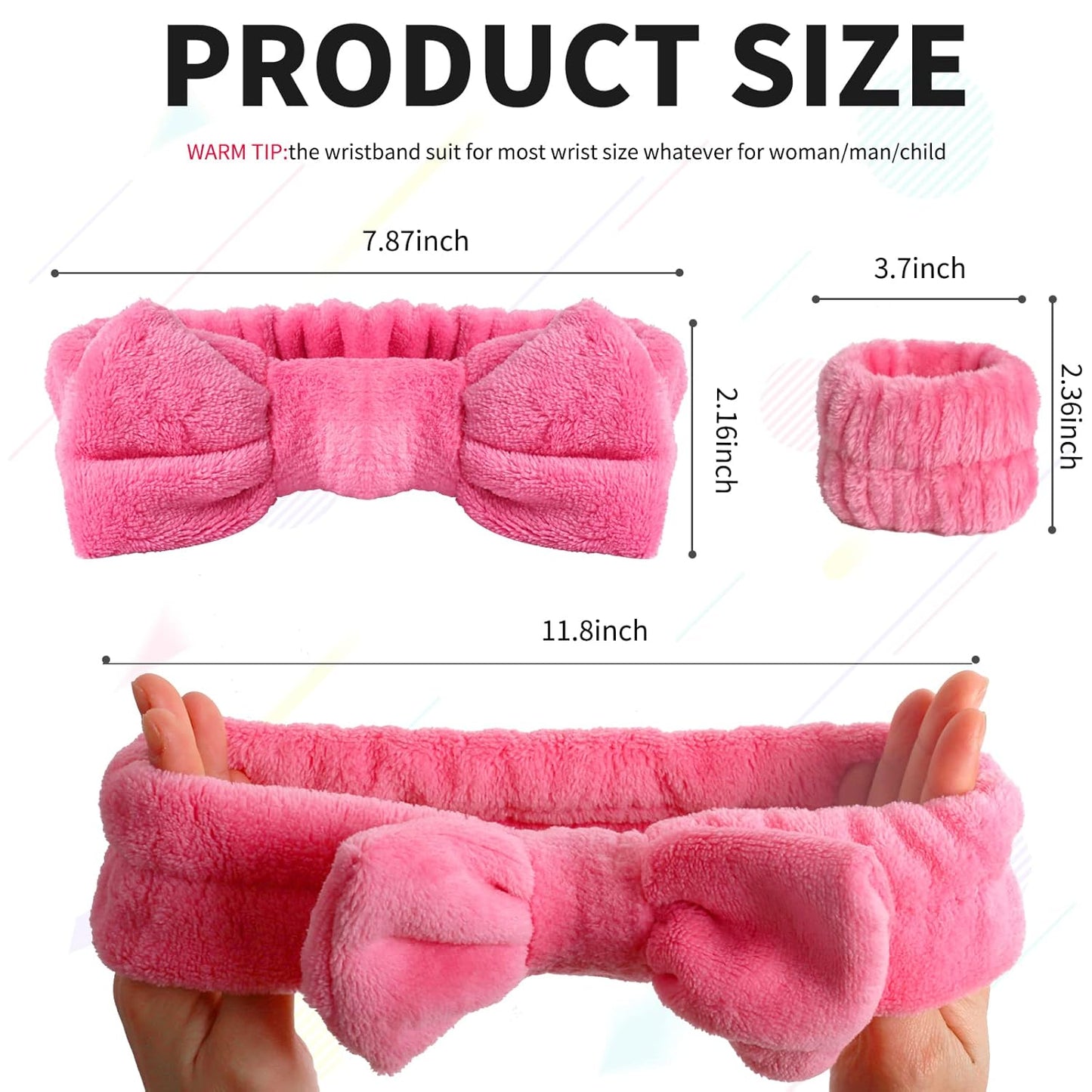 WSYUB Spa Headband and Wrist Bands for Makeup & Face Wash, 1 Set, Watermelon red