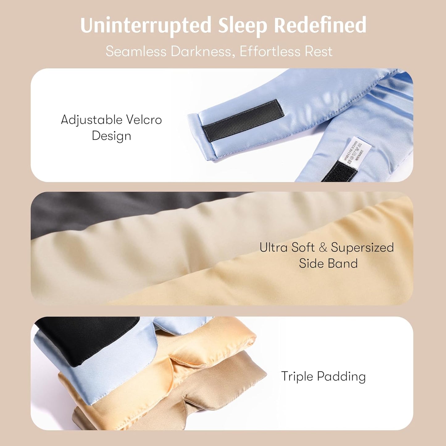 Silk Sleep Mask for Women and Men, Side Sleeper, 22 Momme Pure Mulberry Silk Total Blackout 100% Mulberry Eye Mask with Adjustable Headband Full Size, Eye Masks for Sleeping and Travel