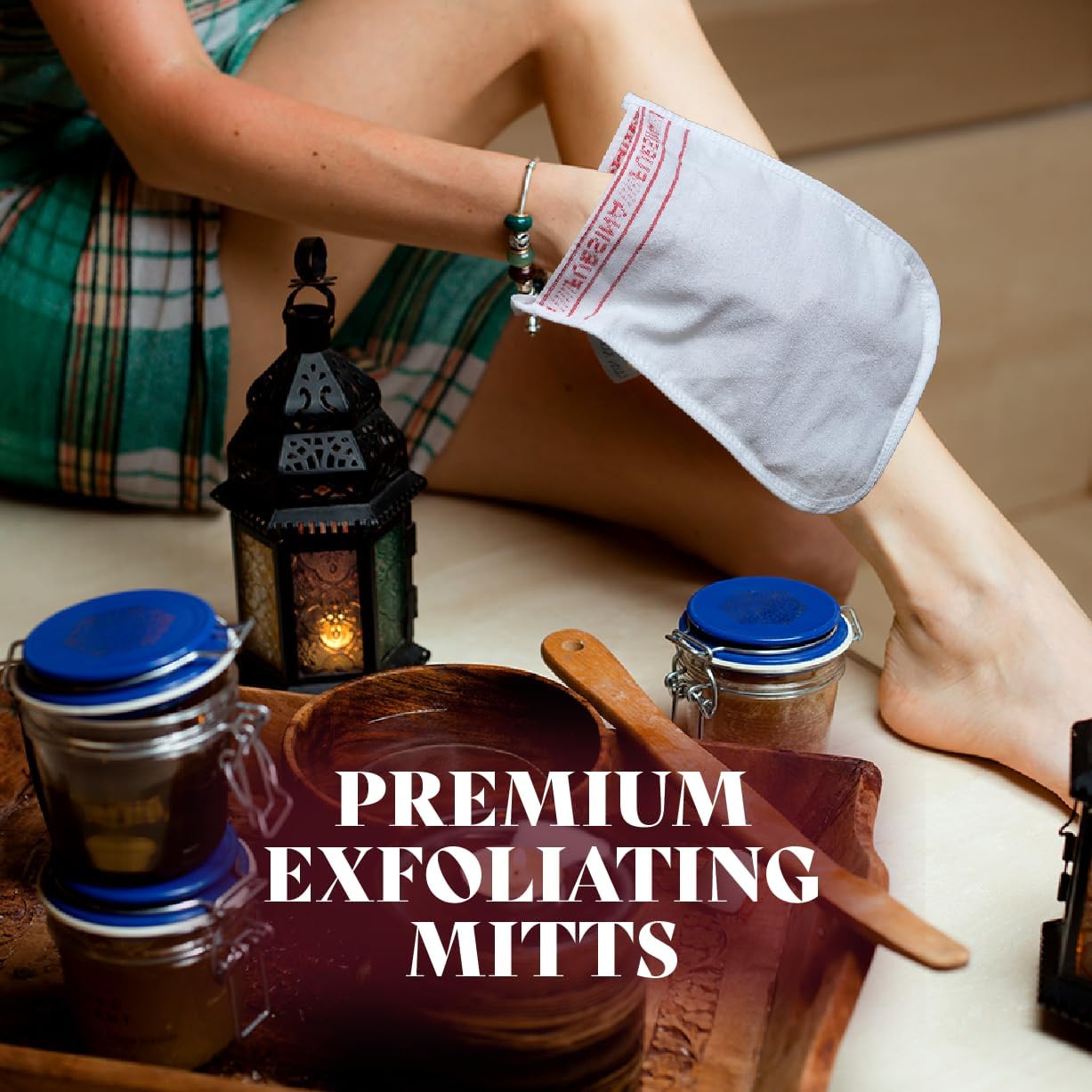 Exfoliating Glove (2 PCS) - Turkish Hammam Mitt for Bath, Exfoliating Body Scrubber Mitt, Dead & Dry Skin Remover for Body, Great for Spray Tan Removal, Smooth Skin Surface