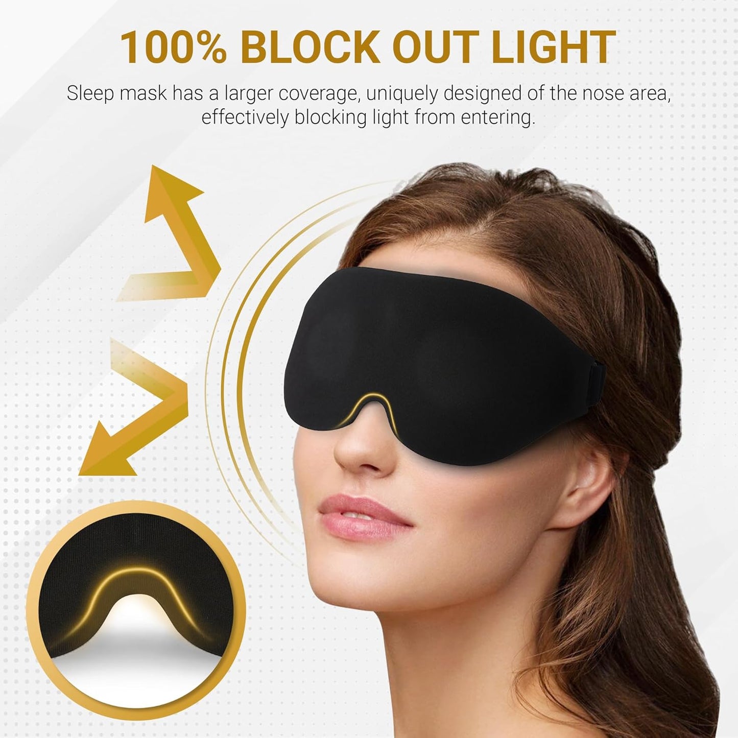 3D Sleep Mask with Travel Storage Bag – Blackout Eye Mask for Sleeping, Side Sleepers & Travel – Soft Memory Foam, Adjustable Strap, Lightweight & Comfortable Fit