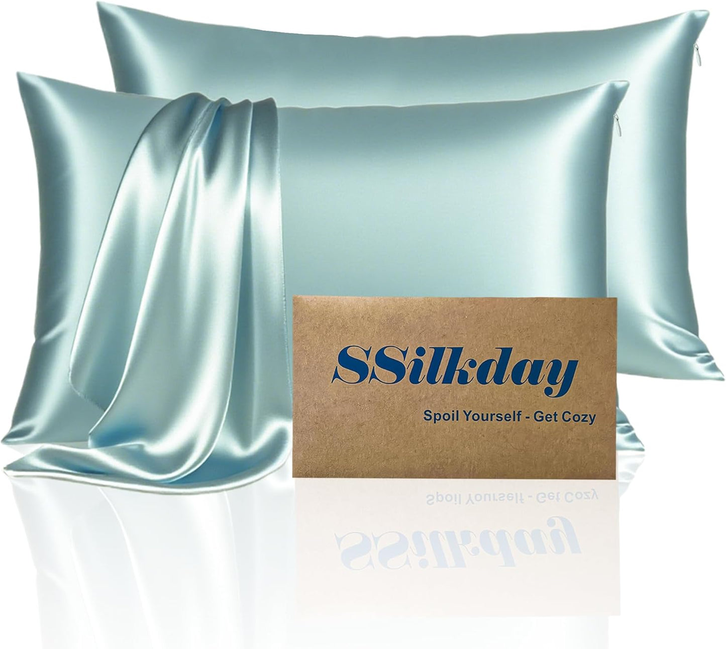 Mulberry Silk Pillow Cases Queen Size Set of 2, Ultra Smooth Soft Breathable Cooling Pillow Cases for Hot Sleepers, Silk Satin Pillowcases 2 Pack with Zipper for Hair and Skin, Gifts for Women