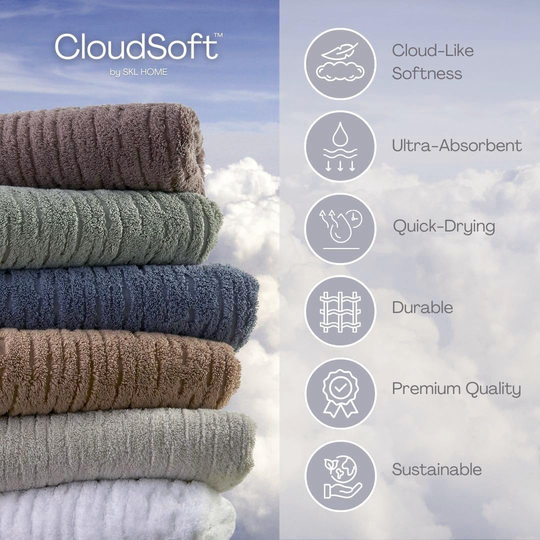 SKL Home CloudSoft Cotton Luxury 4-Piece Washcloth Set, Oatmeal
