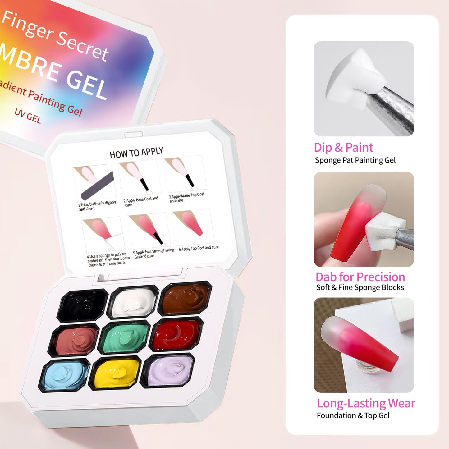Ombre Gel Polish Nail Sponges for Ombre 9 Series Colorful Blush Effect Gradient painting gel ombre & pat paint for nails Multistyle French Manicure Nail Art DIY Home (A9, 1)