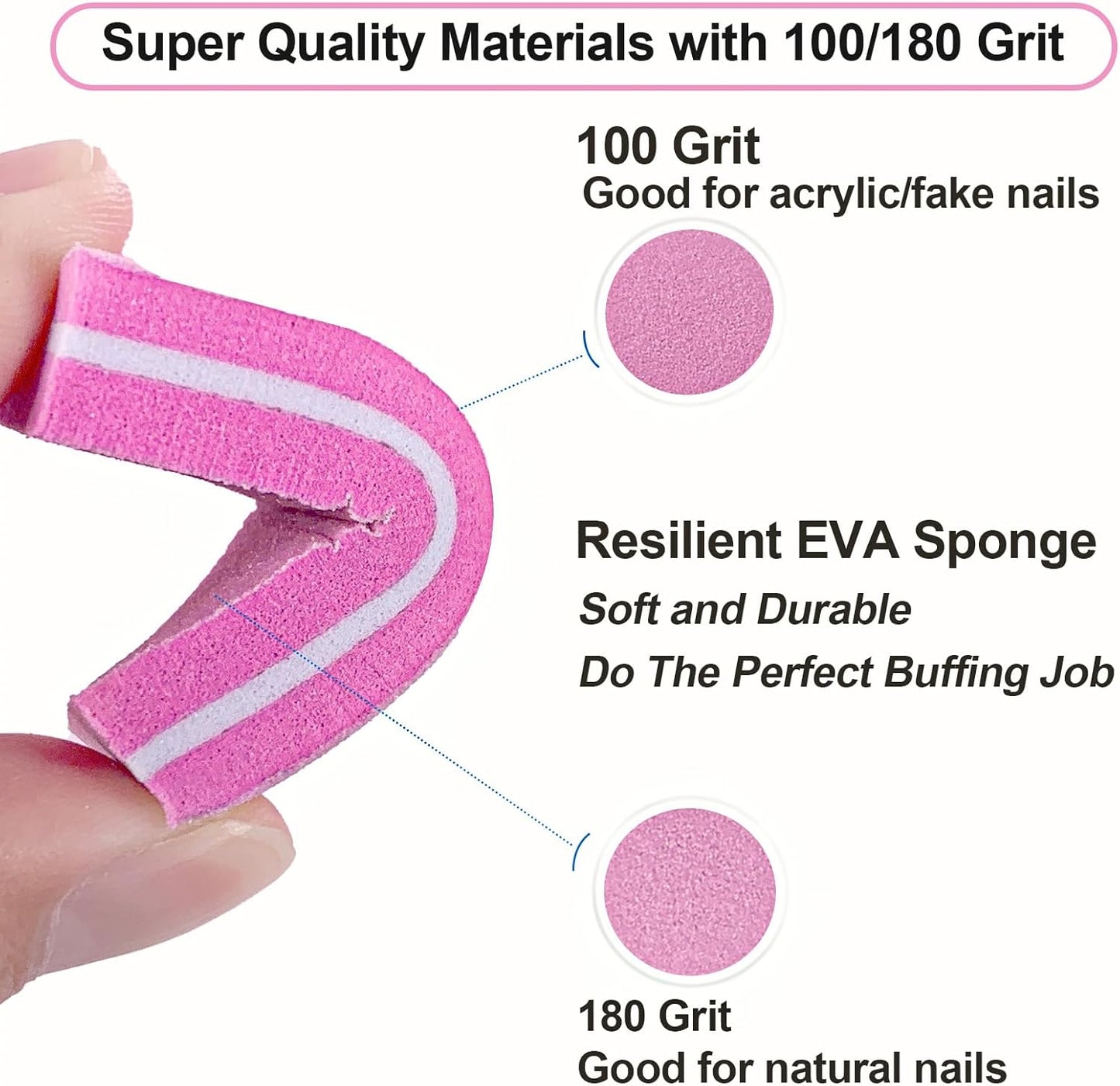 Nail Buffers (30 Pack), Buffer Block Nail File for Acrylic Nails and Natural Nails, 100/180 Grit Small Nail Buffer Block Bulk Buffing Blocks for Nail Buff Professional Manicure File Blocks Hot Pink