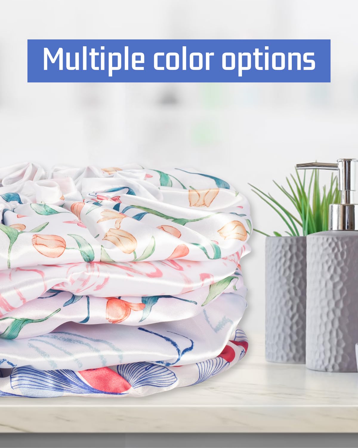 Aquior Shower Caps, Reusable Shower Cap for Women, Double Layer Waterproof Hair Cap, Microfiber Large Size for All Hair Lengths,for Girls Spa Home Salon Use (Red-Tulip)