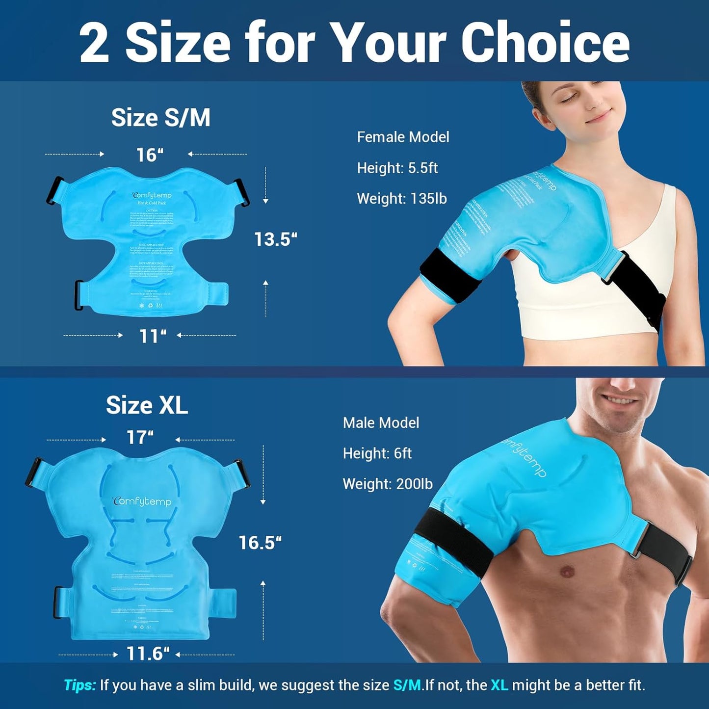 Comfytemp Shoulder Ice Pack Rotator Cuff Cold Therapy Wrap, Ice Packs for Injuries Reusable Gel, Instant Compression for Shoulder Pain Relief, Surgery Recovery Gifts (Small & Medium)