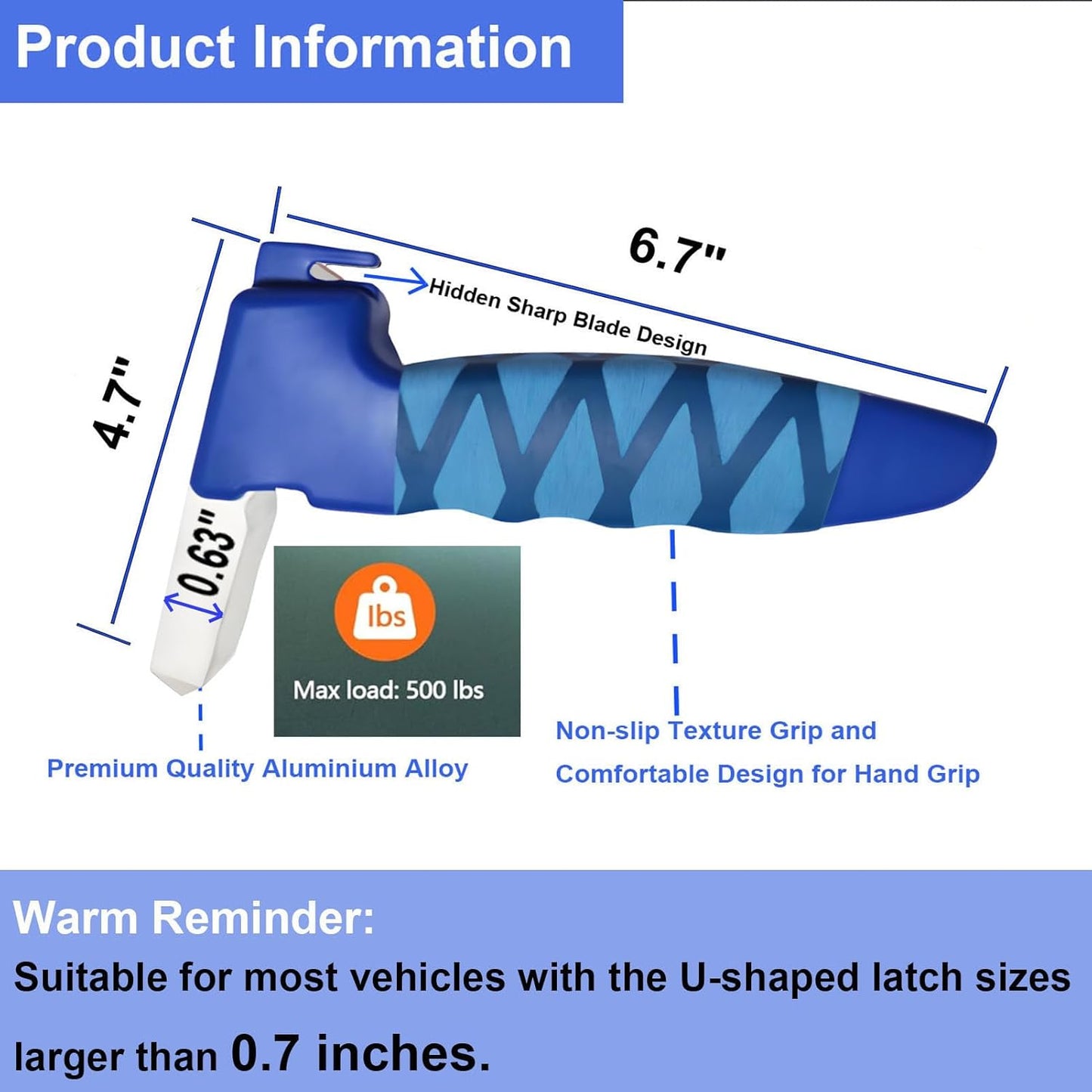 Car Door Handle for Elderly, 3-in-1 Multifunctional Handle Assist, Ultra Grip Mobility Handle for Car, Portable Vehicle Support Door Assist Bar, Max Load 500 Lbs, Anti-Slip Design, Blue/1 Pack