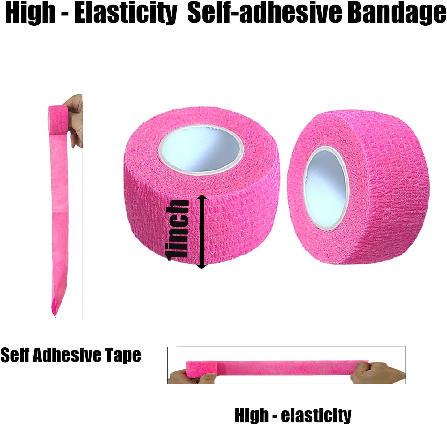 Hysiwen 6 Pack 1" x 5 Yards Self Adhesive Bandage Breathable Cohesive Wrap Self Adherent Vet Tape Self Stick Bandage Wrap for Sports, Athletic, Wrist, Ankle(Pink)
