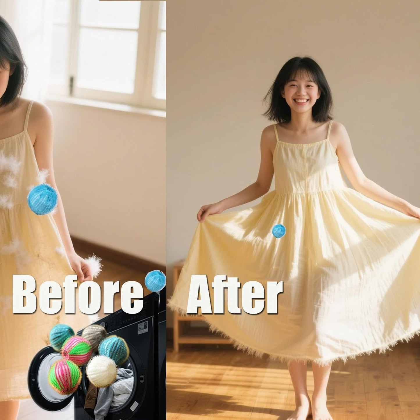 Lint Remover Balls for Laundry, 6-Pack Nylon Laundry Balls - Prevent Tangling, Collect Hair & Lint, Reusable Washing Machine Helper (6 Colors Mixed)