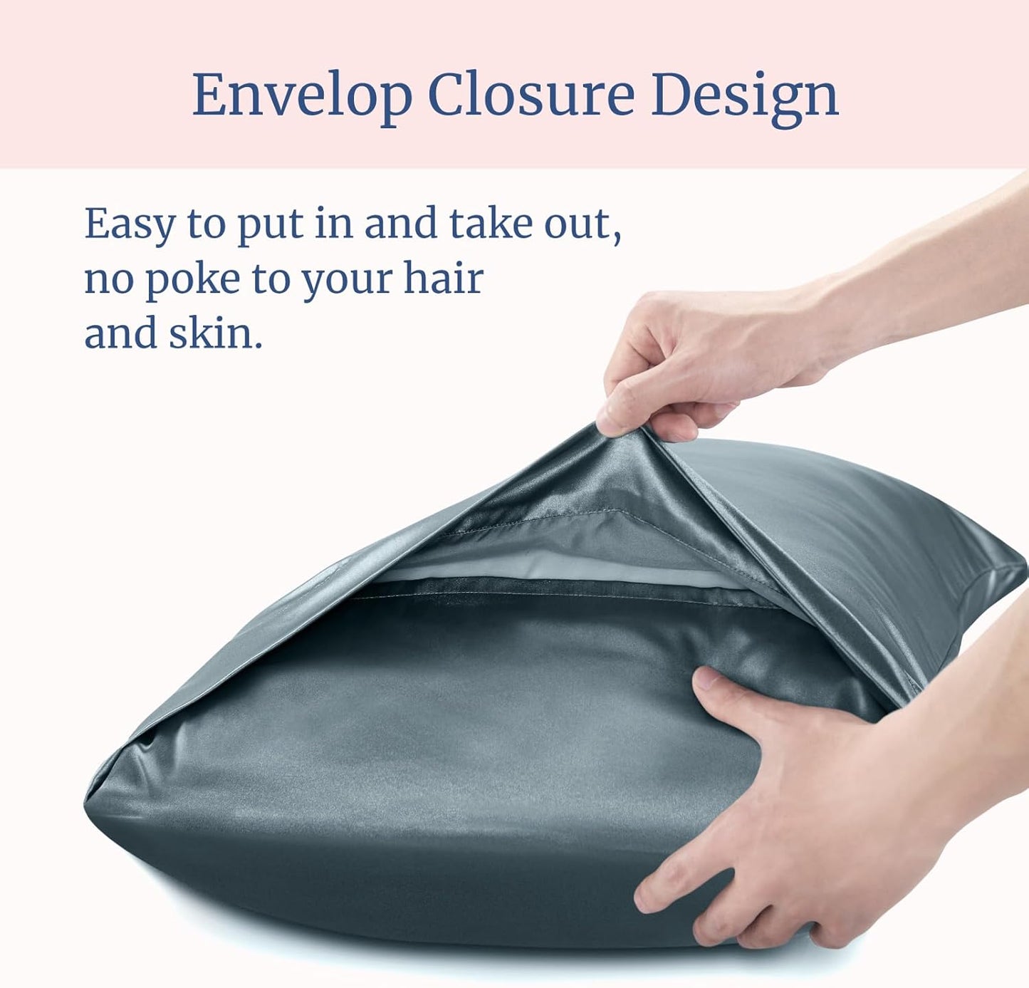 BEDELITE Satin Pillowcase for Hair and Skin, Super Soft and Cooling Similar to Silk Pillow Cases 2 Pack with Envelope Closure, Gift for Women Men(20"x26" Standard Size, Space Grey)