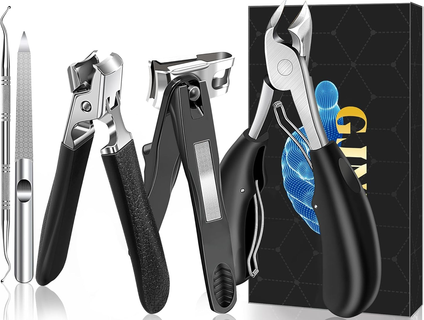 Toenail Clippers for Seniors Thick Toenails, Heavy Duty Large Toe Nail Clippers for Men with Catcher, 360°Rotating Nail Clippers for Seniors, Ingrown Nail Cutter Long Handle with Sharp Curved Blade