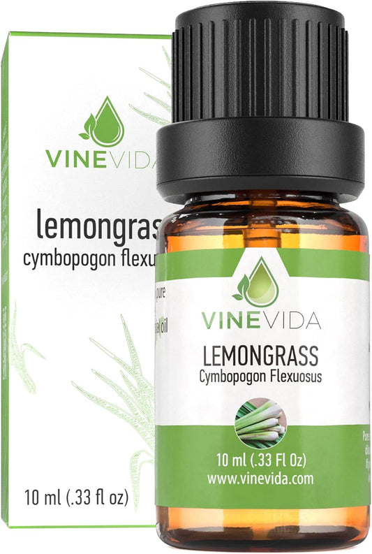 VINEVIDA Lemongrass Essential Oil - Undiluted Lemongrass Oil - DIY Candle Scents - 10 mL for Soap Making & Skin Safe