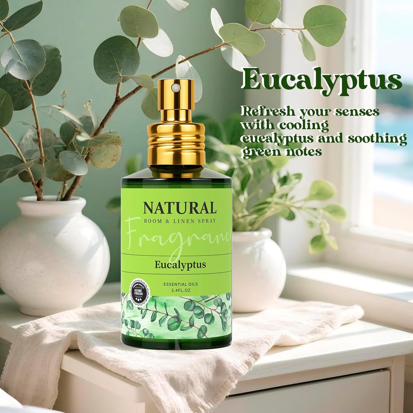 Fragrant Room Spray 3 Pack, Natural Essential Oil Air Freshener Spray for Home Bathroom and Kitchen, Eucalyptus, Ocean, Coconut Concentrated Room Spray