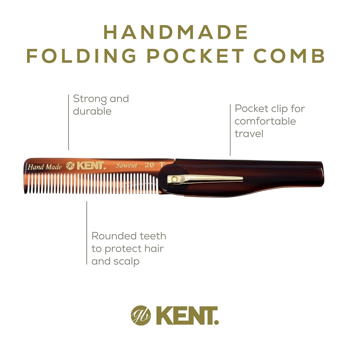 Kent Set Men's Hair Pocket Combs, 81T X-Small, FOT All Fine Tooth, 20T Fine Tooth Folding Comb. Best Hair, Beard and Mustache Grooming Kit for Travel and Home Care, Handmade in England