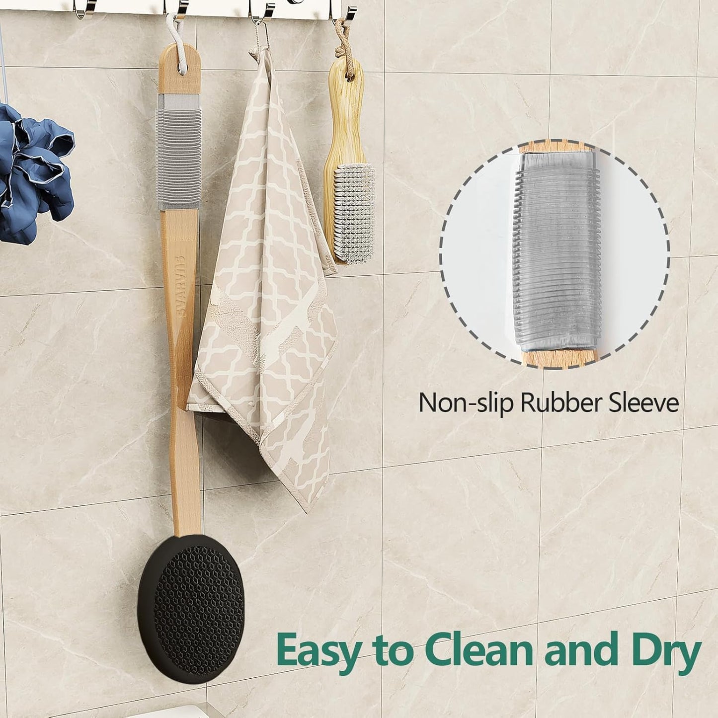 Back Lotion Applicator with 4 Replaceable Pads, Lotion Applicator for Back Self Elderly, Women, Cream Medicine Applicator with 17" Curved Handle Easy to Target Back and Feet, Black