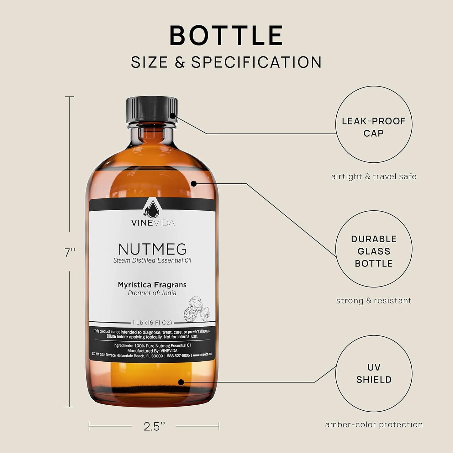 VINEVIDA Nutmeg Essential Oil - 16 oz Undiluted - DIY Candle Scents & Soap Making