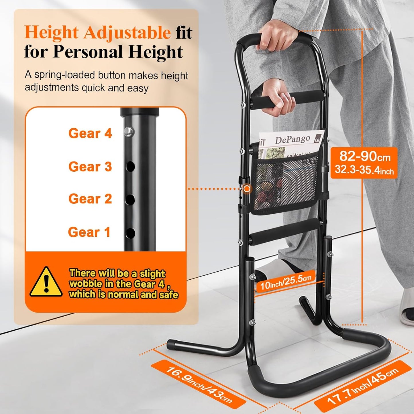 Stand Assist Aid for Elderly, Aluminum Alloy Standing Aids & Supports for Rising from Chair Couch, Sturdy Chair Lift Assist Grab Bar for Seniors Disabled Handicap Adults, Height-Adjusted