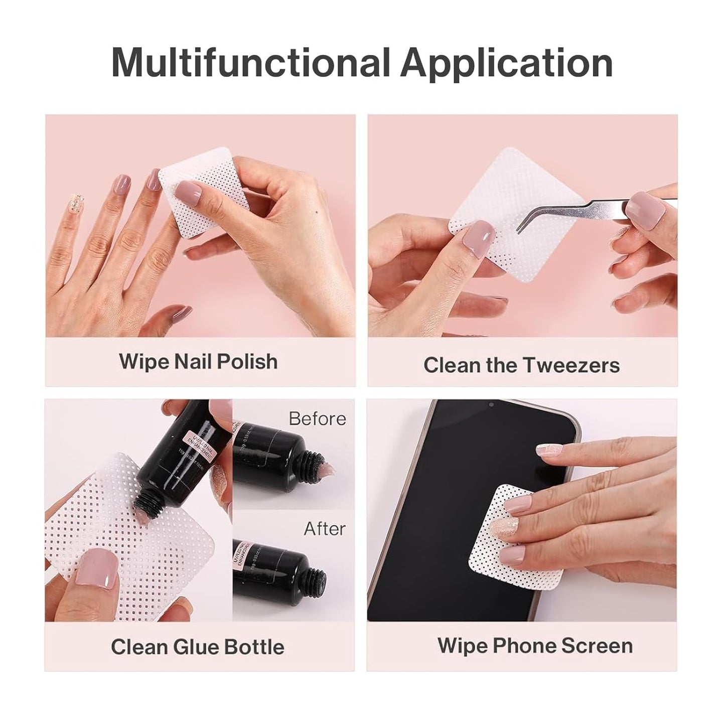 MelodySusie 1050PCS Lint Free Nail Wipes Kit, White Gel Nail Polish Remover Set with 1PCS Acetone Pump Dispenser Bottle 220ml for Professional Soak Off Gel Polish Remover