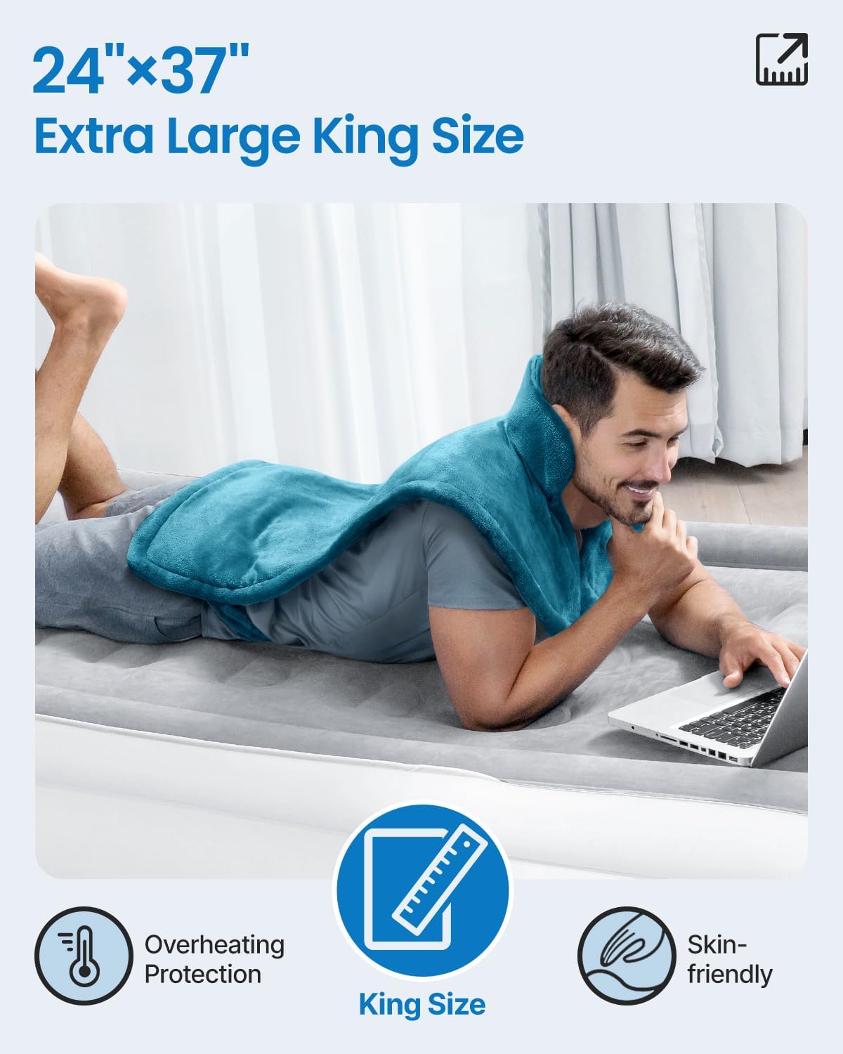 RENPHO King Size Heating Pad for Back Pain Relief, Christmas Gifts for Men Women Him, Stocking Stuffers, FSA Eligible, XL Large Electric Heat Pad for Neck and Shoulder, ETL Certified, 24"x37", Blue