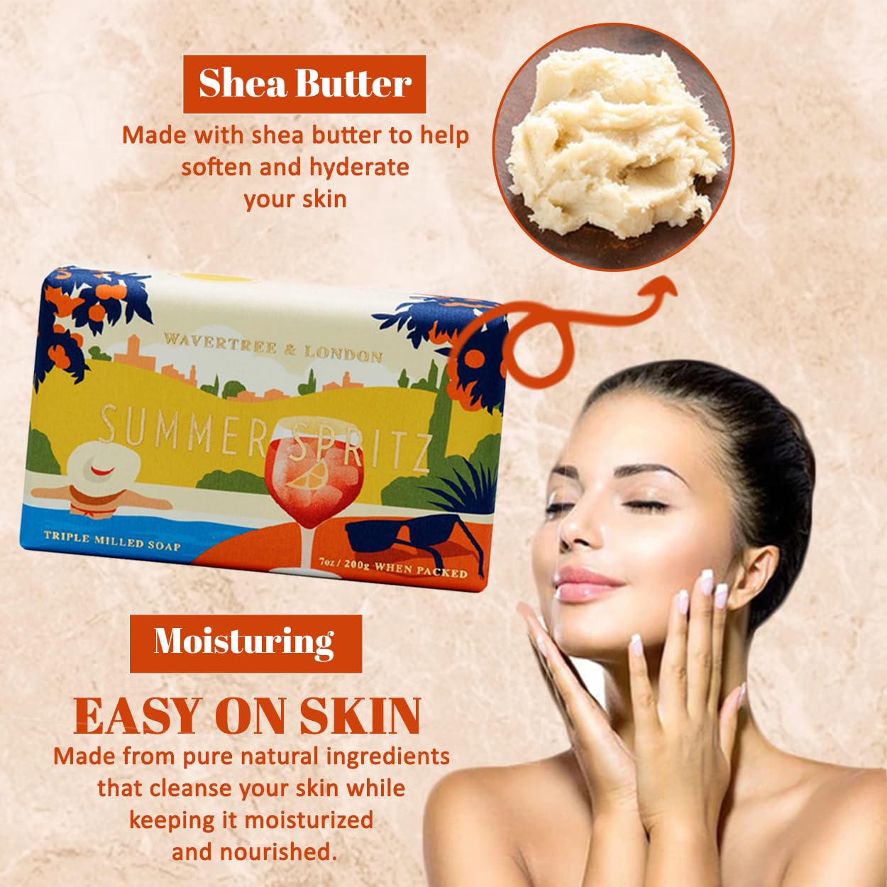 Wavertree & London Summer Spritz Scented Natural Soap (8 Bars), 7oz Moisturizing French Triple Milled Soap Bars enriched with shea butter - Pure Plant Oil Bath & Body Bars for All Skin Types