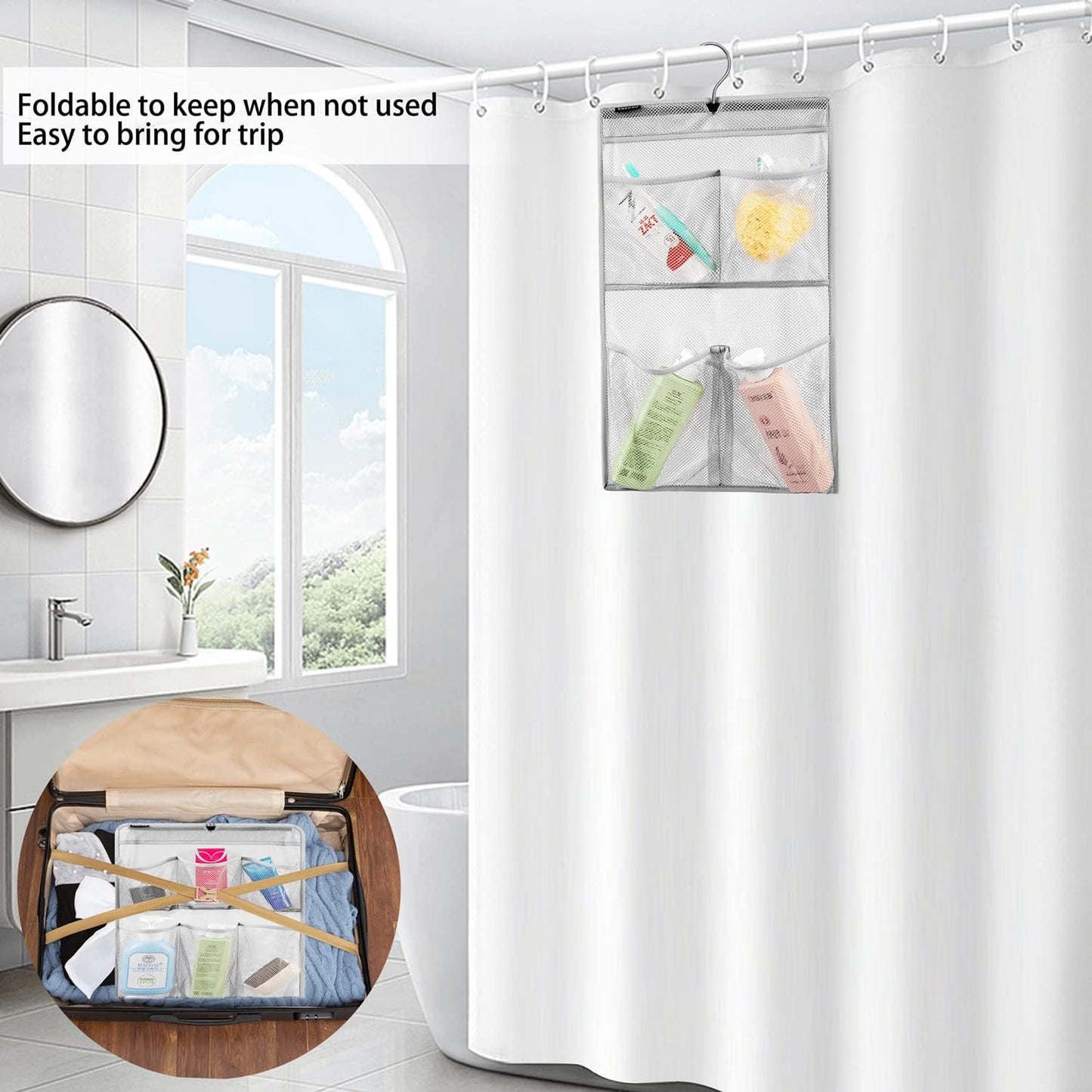 Mesh Shower Organizer Hanging Caddy Quick Dry Bathroom Storage for Toiletry Accessories with Rotating Hanger (4 Pockets)