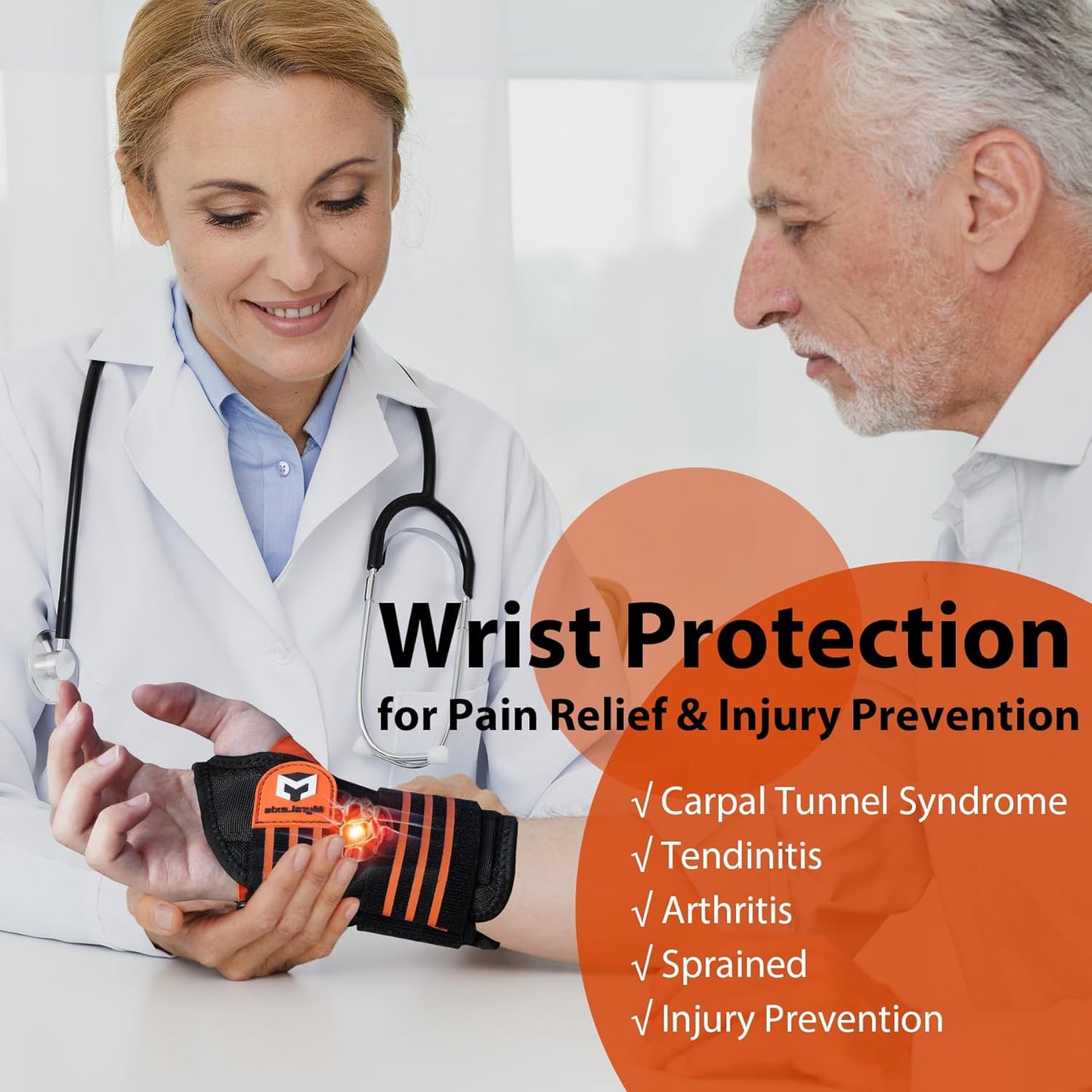 2 Pack Carpal Tunnel Wrist Brace [2025 Upgraded Adjustable Straps & Elastic Thumb Hole] Soft Breathable Night Support Wrist Brace for Pain Relief Tendonitis, Sprain, Arthritis - Left & Right (Size: M)