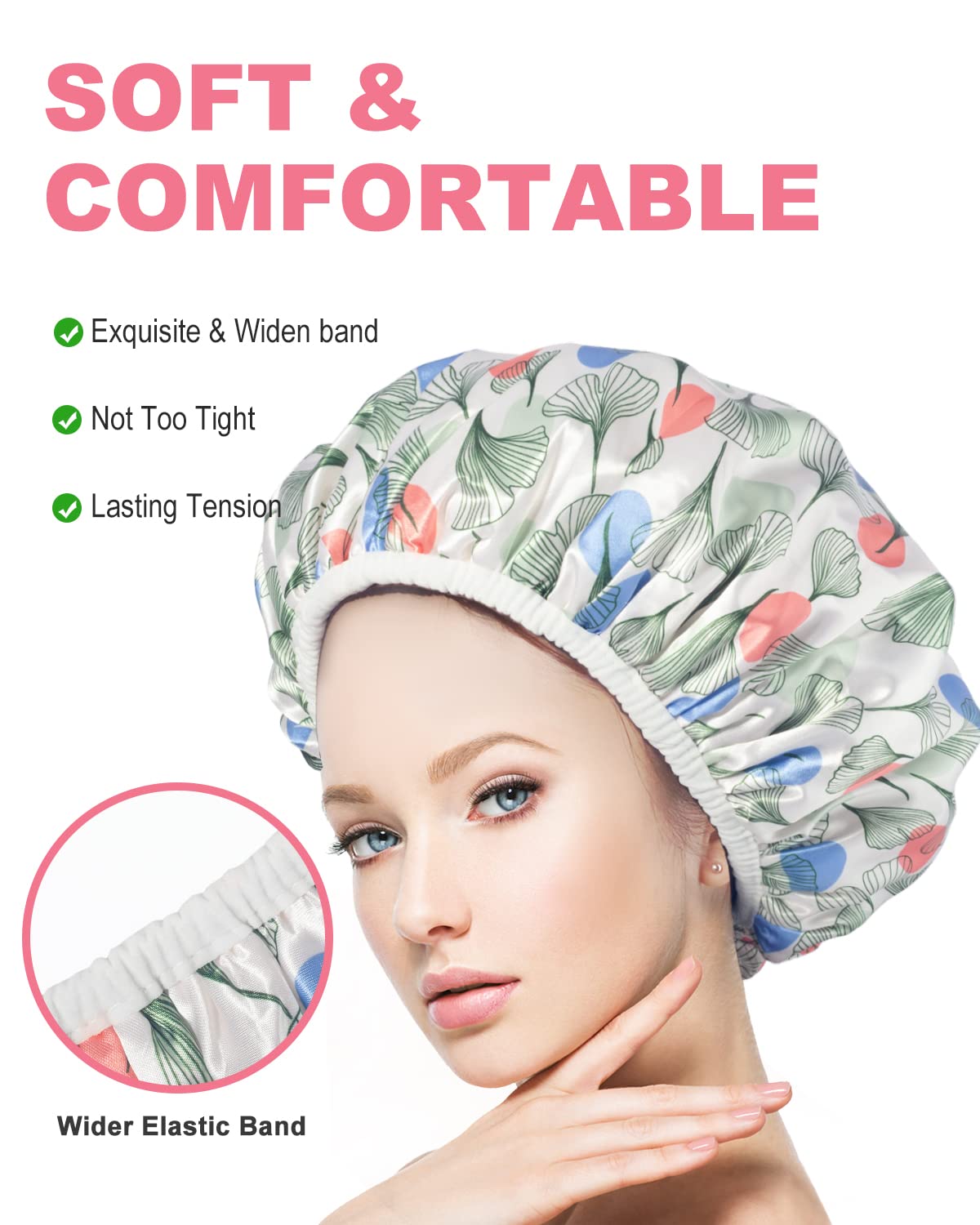 Shower Cap, Terry lined Reusable shower caps, Large Shower Cap for Women, Waterproof Hair cap Triple Layer Shower Caps for Long Thick Hair