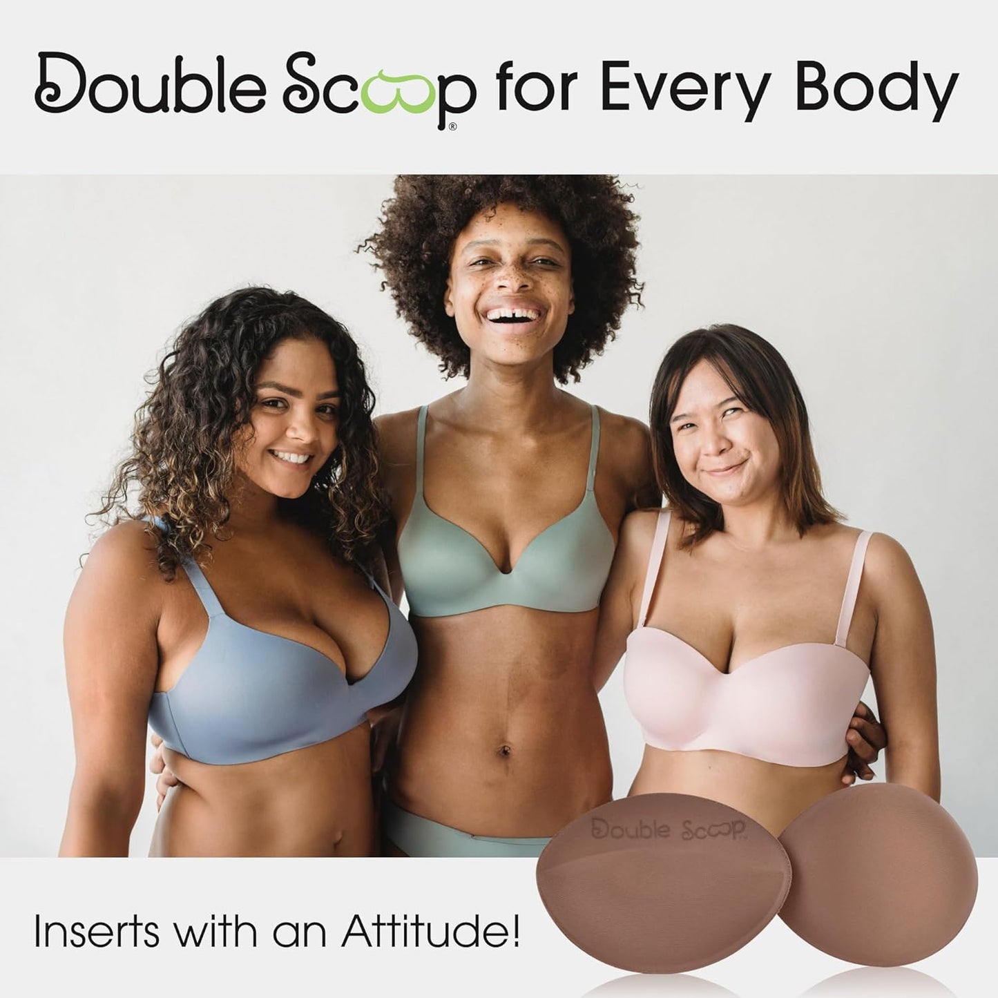 Double Scoop® Push Up Inserts w/Bonus Tape Sticky Strips, Instant Breast Implants, Replacement Bra Pads