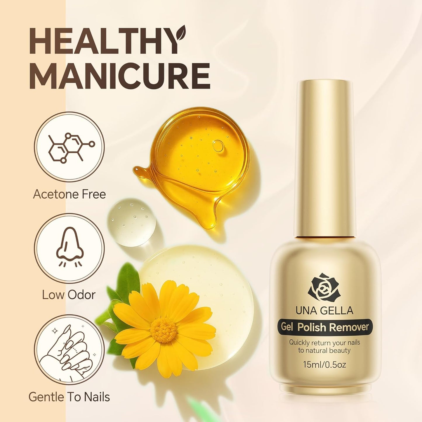 UNA GELLA Gel Polish Remover, Acetone-Free Gel Remover For Nails With Air Dry Liquid Latex Tape For Nail Care - Quick & Easy Low Odor Nail Removal Kit No Need Wrapping