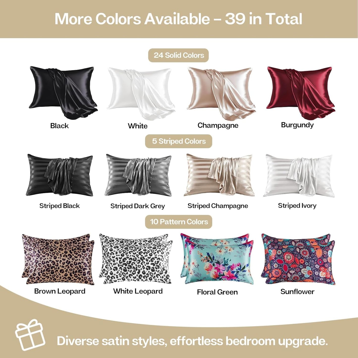 MR&HM Satin Pillowcase for Hair and Skin, Silk Satin Pillowcase 2 Pack, Queen Size Pillow Cases Set of 2, Silky Pillow Cover with Envelope Closure (20x30, Taupe)