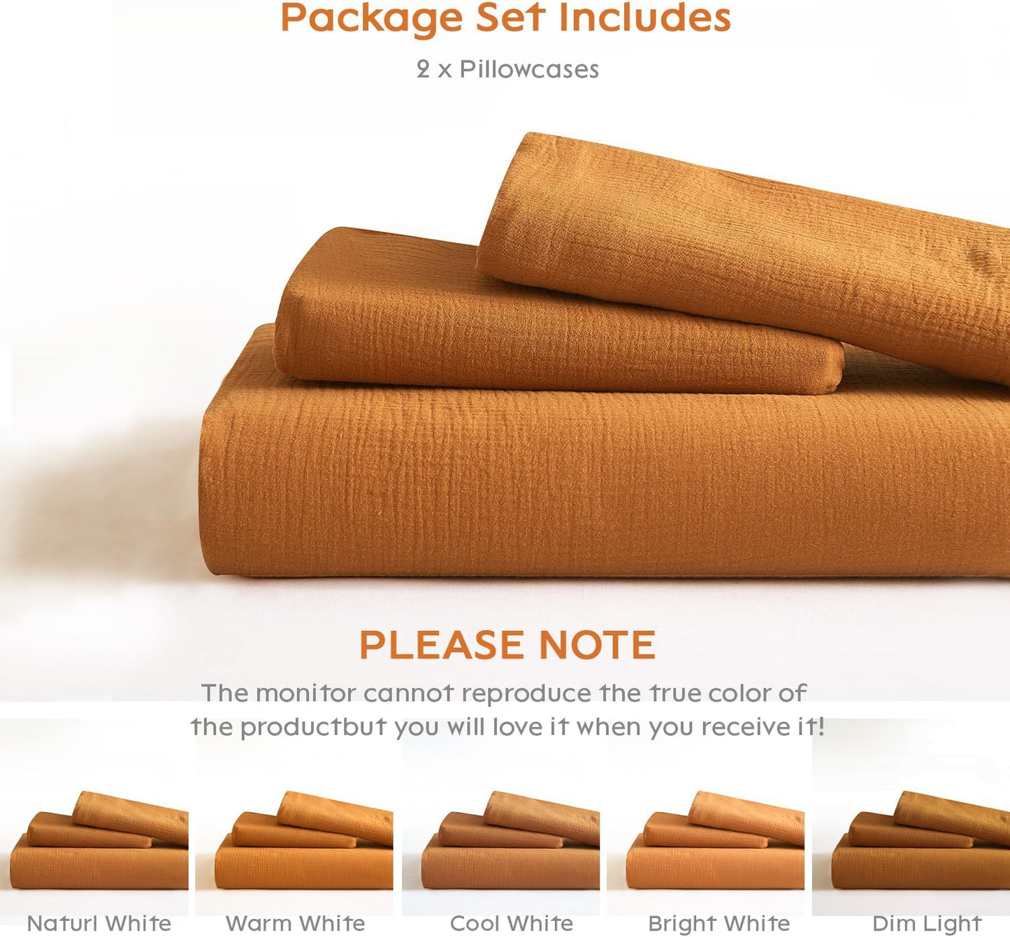 SE SOFTEXLY Muslin Pillowcases Queen Size 100% Cotton, 2 Pack Linen Like Pillow Shams with Envelope Closure, Ultral Soft and Breathable Pillow Case Covers, Pumpkin, 20" X 30", No Filling