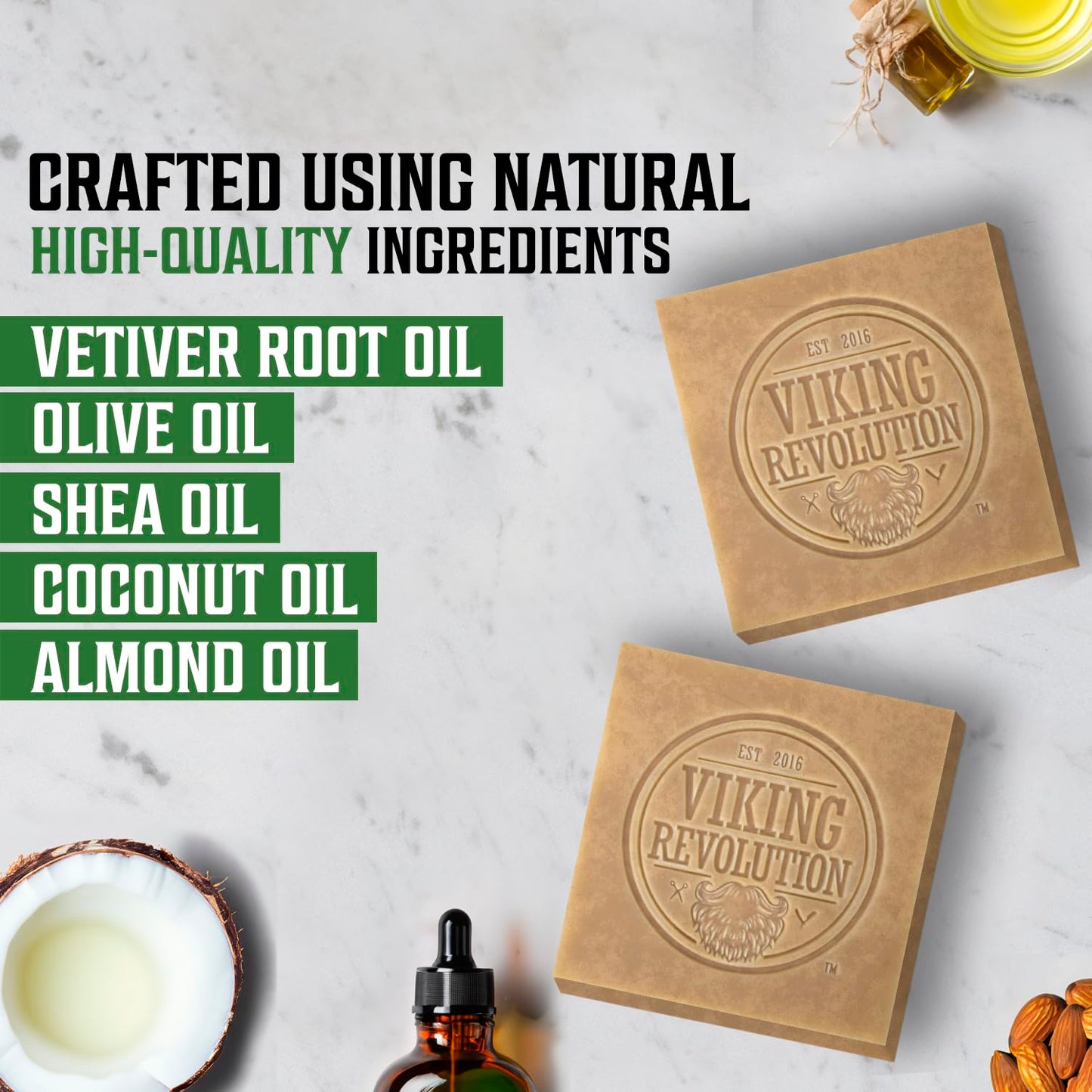 Viking Revolution Vetiver Natural Soap for Men - Mens Soap Bar with Essential Oils Cold Pressed Bar Soap for Men - Nourishing Mens Bar Soap with Coconut Oil, Shea Oil, Almond Oil (2 Pack)
