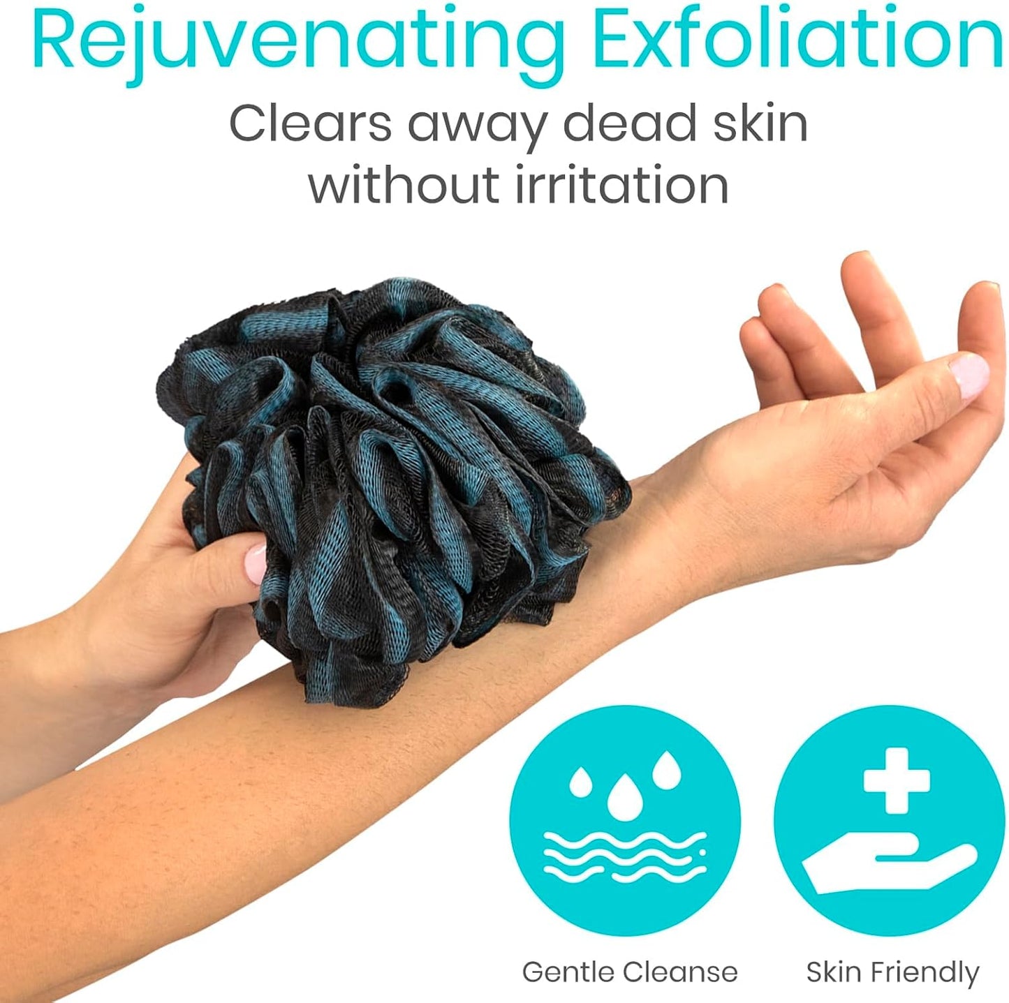 Vive Loofah Sponge Replacement (4 Pk) Shower & Bath Pouf Scrubber for Back & Body Exfoliation, Works with Vive Interchangeable Loofa Handle Long Brush (Replacement Sponge Black and Blue (4 Pack), 4)