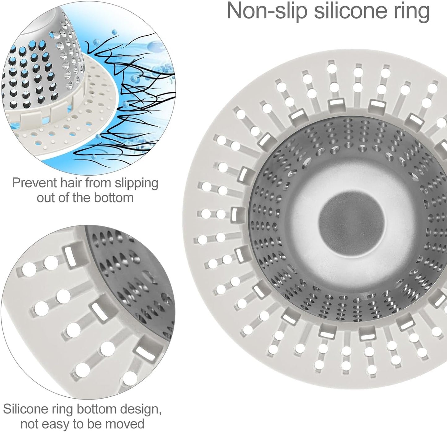 LEKEYE Shower Drain Hair Catcher/Shower Drain Cover/Drain Protector for Pop-Up & Regular Drains(Light Gray)