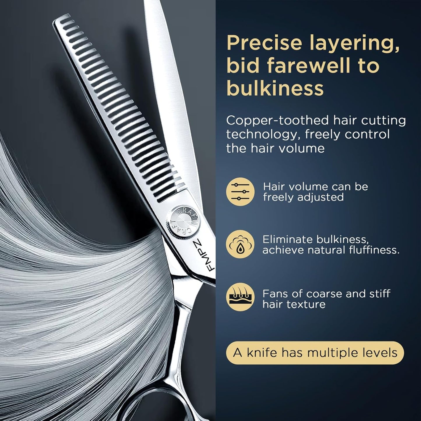 6.0” Professional Thinning Shears for Hair Cutting - Professional Hair Cutting Scissors with Extremely Sharp Blades- 440C Steel Ergonomic hair thinning scissors Durable, Smooth Motion, Fine Cut