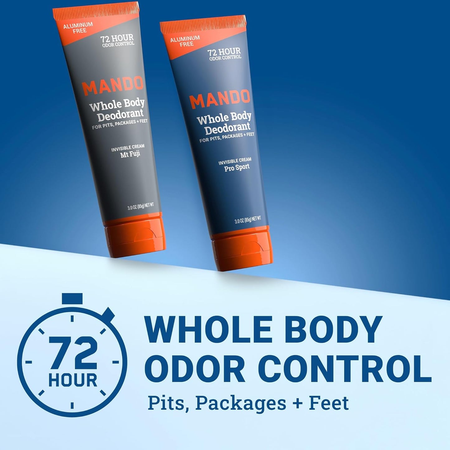 Mando Whole Body Deodorant For Men - Invisible Cream - 72 Hour Odor Control - Aluminum Free, Baking Soda Free, Skin Safe - 3 Ounce Tube (Pack of 2) - Pro Sport and Mount Fuji