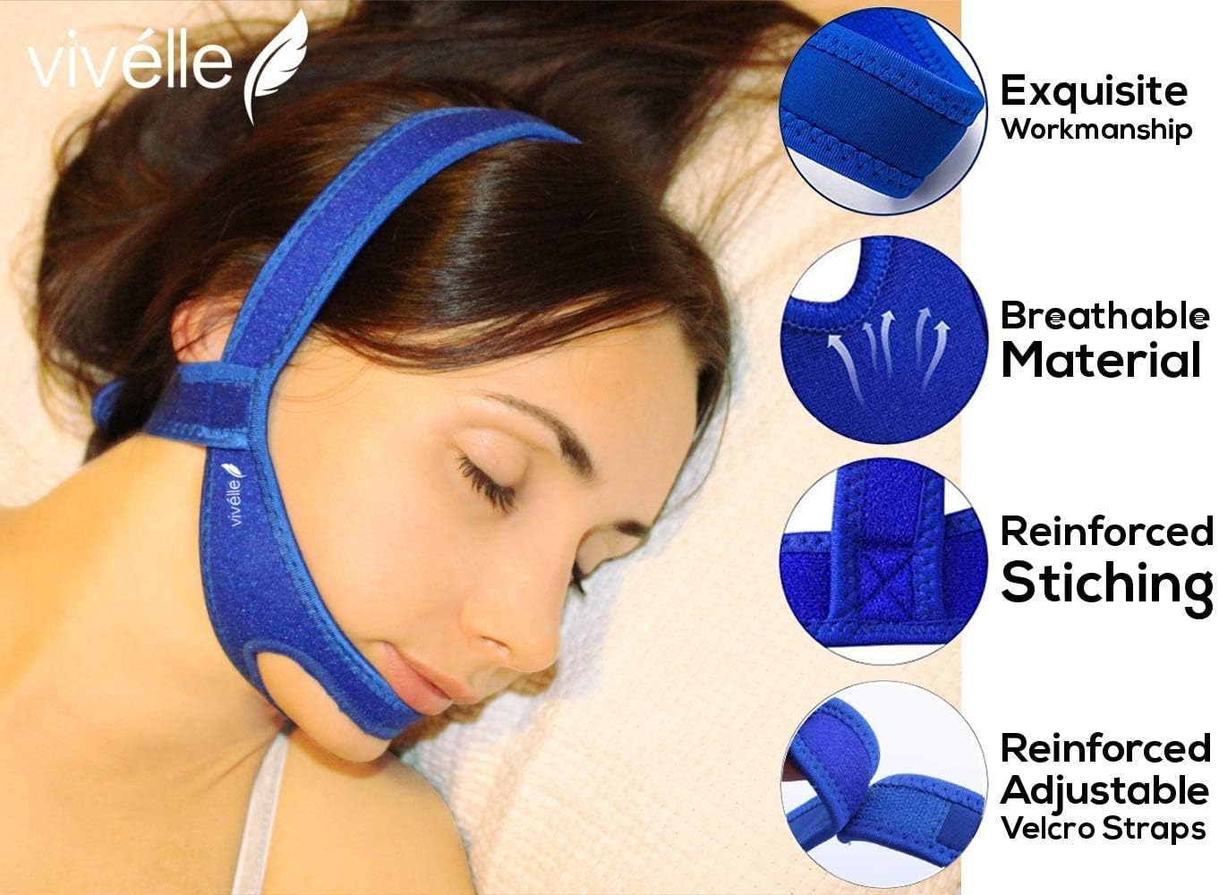 CPAP Chin Strap - for Men & for Women by Vivélle, Slim Non-Slip, Adjustable, Premium Snore Stopper Device That Helps You Breath Right (Medium)