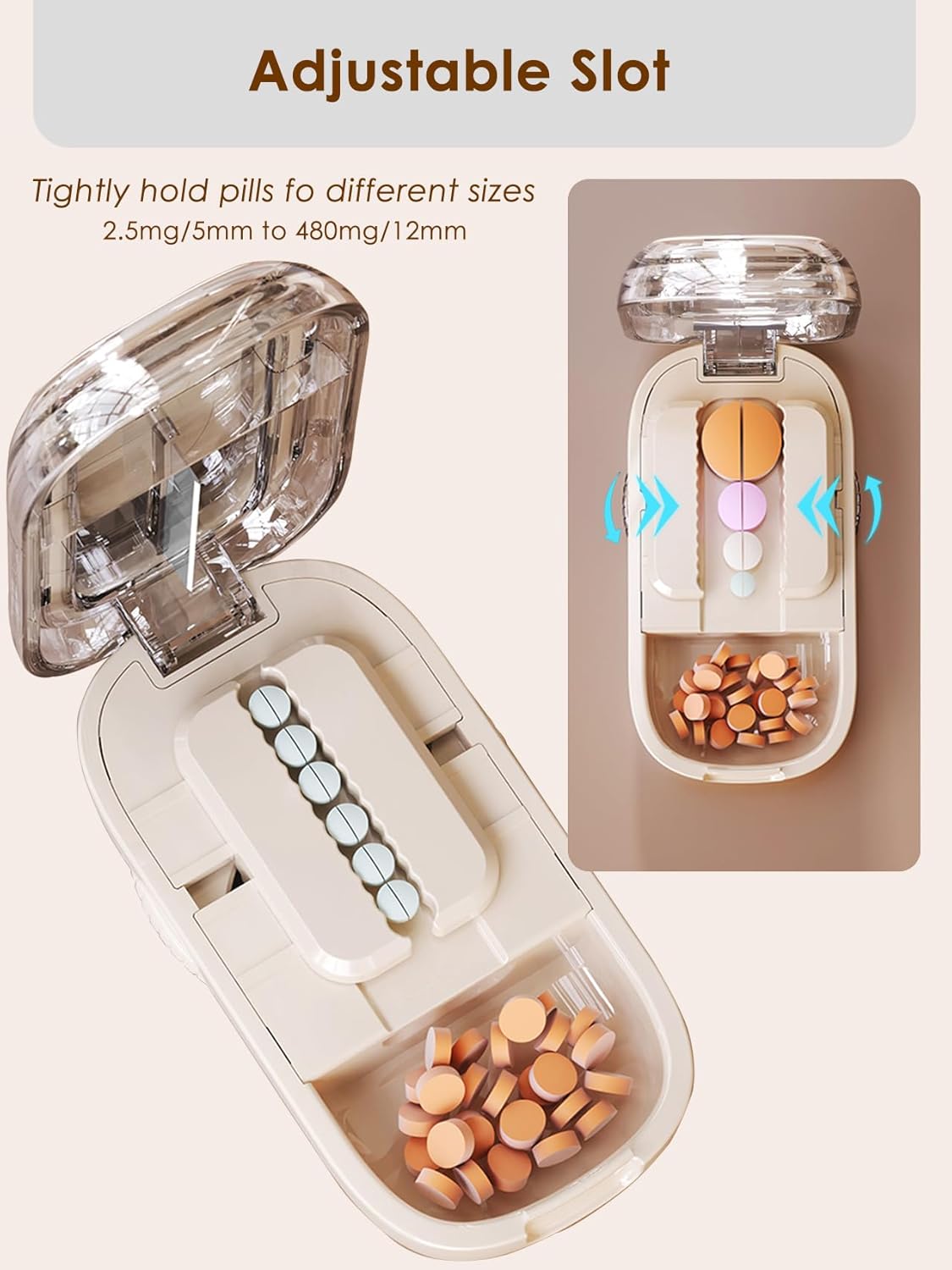 Pill Cutter Splitter for Small and Tiny Pills - Adjustable Pill Splitter with Centering Device for Cutting Multiple Pills, Precision Alignment, Easy to Use and Travel Sized (Opaline)