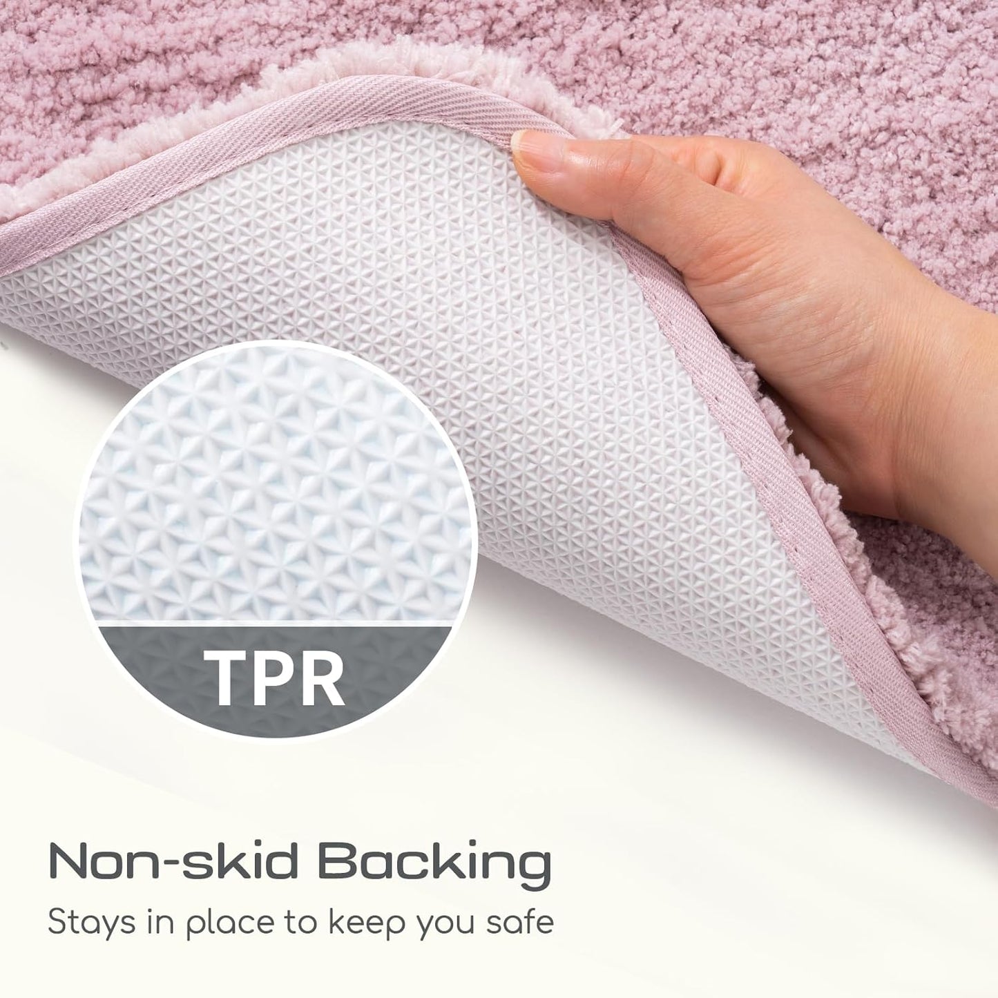 ROSMARUS Shaggy Non Slip Bath Mat, 17" X 24", Water Absorbent, Soft Tub & Floor Mat, Fluffy Machine Washable, Mauve Pink