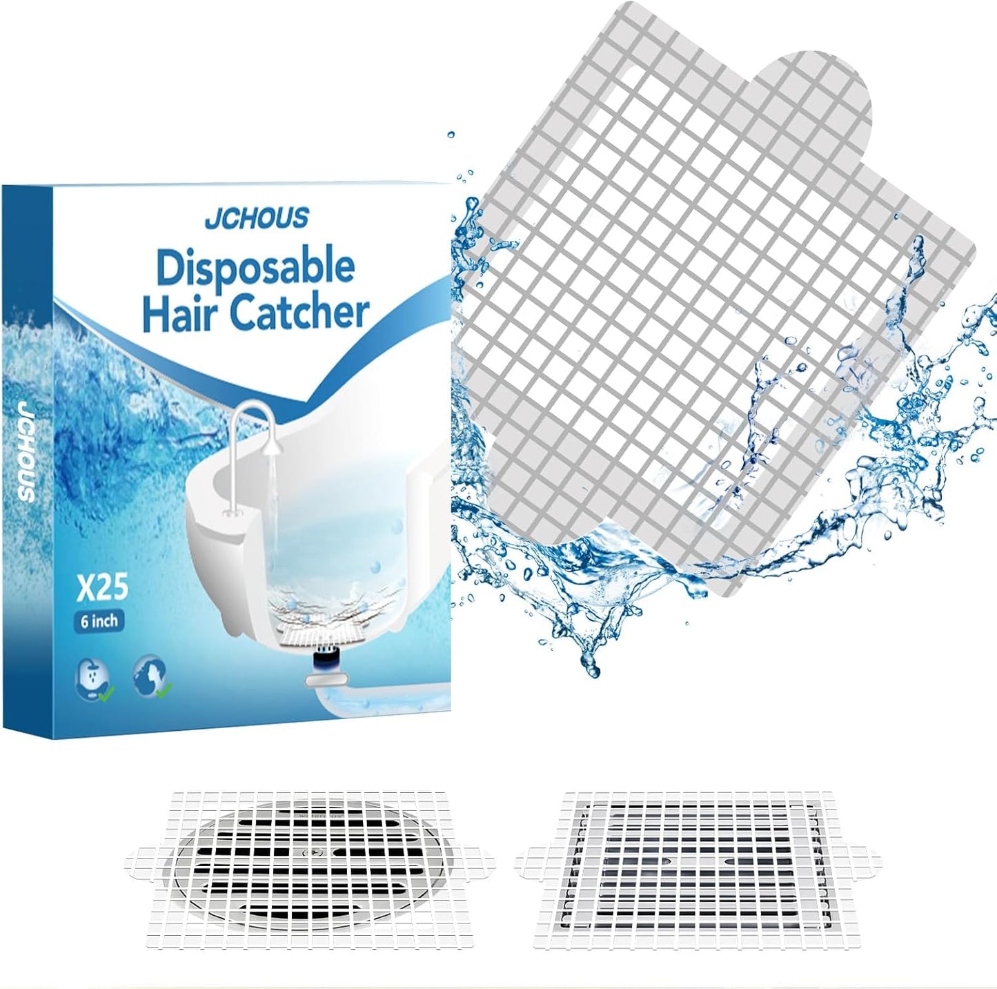 Disposable Shower Drain Hair Catcher, Shower Drain Cover Mesh Stickers, 25 Pack (5.9 Inch)