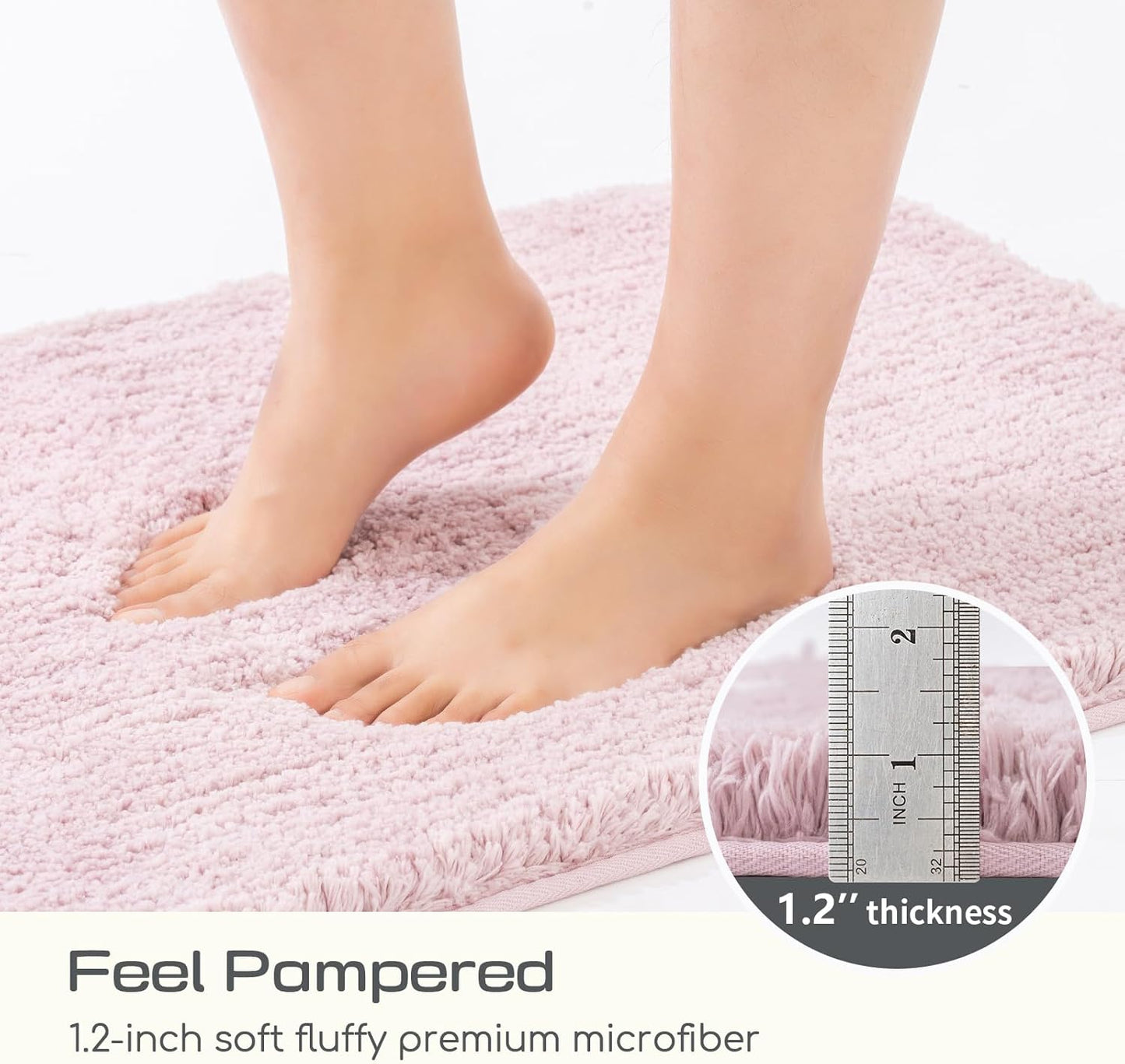 ROSMARUS Shaggy Non Slip Bath Mat, 17" X 24", Water Absorbent, Soft Tub & Floor Mat, Fluffy Machine Washable, Mauve Pink